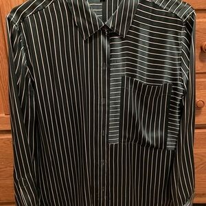 Rails Womens Dark Green and White Silk Striped Shirt